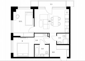 Продажа 2-ком. квартиры, 56.6 м2, Москва, район Кунцево, улица Ивана Франко, 20к2