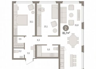 2-комнатная квартира на продажу, 81.7 м2, Тюмень, ЖК Речной Порт