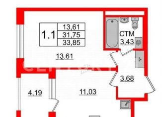 Продаю 1-ком. квартиру, 31.8 м2, посёлок Стрельна, проспект Будённого, 20к1