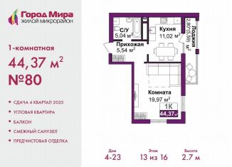 1-ком. квартира на продажу, 44.4 м2, Симферополь, ЖК Город Мира