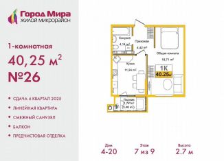 Продажа однокомнатной квартиры, 40.3 м2, Симферополь, ЖК Город Мира