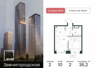 Продажа 2-комнатной квартиры, 35.2 м2, Москва, жилой комплекс Левел Звенигородская, к2, метро Хорошёвская