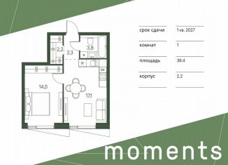 Продам 1-ком. квартиру, 39.4 м2, Москва, станция Стрешнево, жилой комплекс Моментс, к2.2