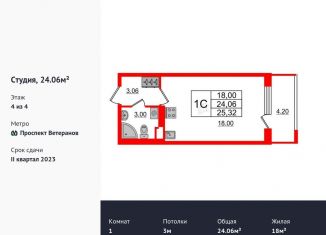 Продам квартиру студию, 23.7 м2, Санкт-Петербург, муниципальный округ Сосновая Поляна, улица Владимира Пчелинцева, 5