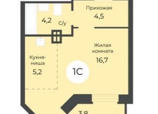 Квартира на продажу студия, 32 м2, Новосибирск, Дачная улица, 42, ЖК Топаз