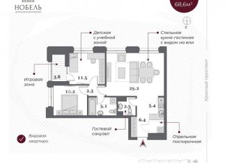 3-ком. квартира на продажу, 68.6 м2, Новосибирская область, Красный проспект, 220стр