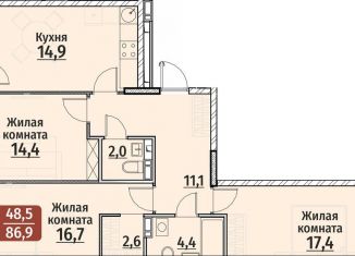 3-комнатная квартира на продажу, 86.9 м2, Чебоксары, ЖК Олимп