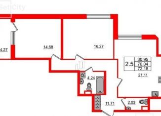 Продажа двухкомнатной квартиры, 72 м2, Санкт-Петербург, Тосина улица, 6, метро Волковская