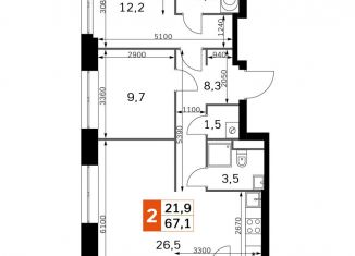 2-комнатная квартира на продажу, 67.1 м2, Москва, метро Тушинская