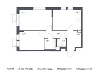 Двухкомнатная квартира на продажу, 53.6 м2, Московская область, жилой комплекс Квартал Ивакино, к3