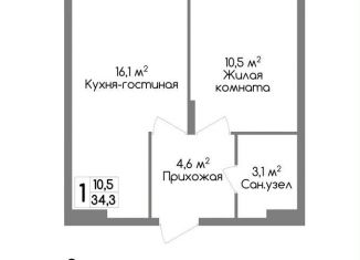 1-ком. квартира на продажу, 34.3 м2, Тульская область, улица Маяковского, 39