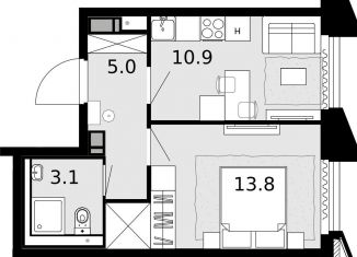 1-комнатная квартира на продажу, 32.8 м2, Москва