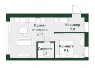 Продается однокомнатная квартира, 38.5 м2, Челябинская область, Спортивная улица, 20