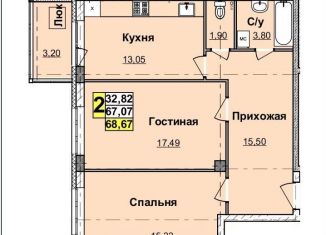 Продается двухкомнатная квартира, 65.5 м2, Нижний Новгород, Деловая улица, 22, ЖК Облака
