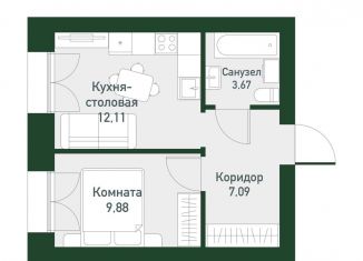 1-комнатная квартира на продажу, 32.8 м2, Екатеринбург, Ленинский район