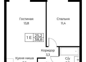 Продаю однокомнатную квартиру, 38.8 м2, Москва, улица Намёткина, 10Д