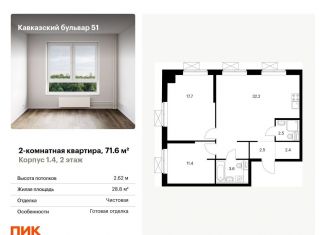 Продам 2-комнатную квартиру, 71.6 м2, Москва