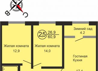 Продажа 2-комнатной квартиры, 60.9 м2, Оренбургская область, жилой комплекс Квартет, 1
