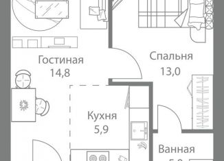 2-ком. квартира на продажу, 46.3 м2, Москва, метро Молодёжная