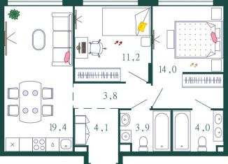 Продается 2-ком. квартира, 60.4 м2, Москва, 1-я очередь, к4, ЖК Шагал