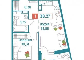 Продается однокомнатная квартира, 38.3 м2, Ленинградская область