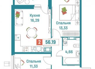 Продаю 2-комнатную квартиру, 56.2 м2, Ленинградская область