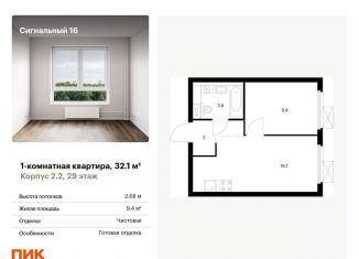Продажа 1-комнатной квартиры, 32.1 м2, Москва, ЖК Сигнальный 16