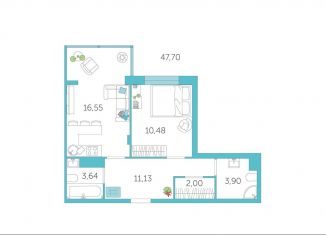 Продаю 1-ком. квартиру, 47.7 м2, Тула, Самоварная улица, 15, ЖК Наши Баташи