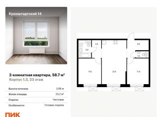 Продается 2-комнатная квартира, 58.7 м2, Москва