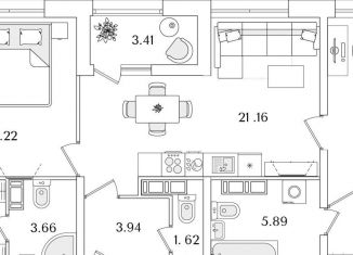 Продам 2-комнатную квартиру, 76.4 м2, Санкт-Петербург, муниципальный округ Финляндский