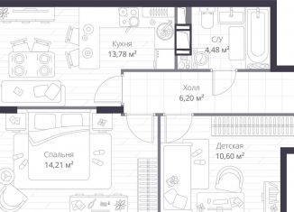 Продается двухкомнатная квартира, 49.3 м2, Сертолово