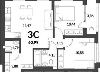 Продам 3-комнатную квартиру, 61 м2, Новосибирск, Советский район, Благовещенская улица, 23