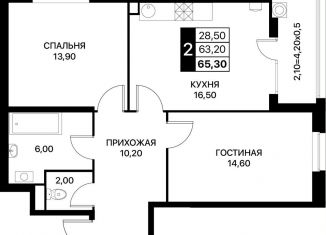 2-комнатная квартира на продажу, 65.3 м2, Ростов-на-Дону