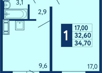 1-ком. квартира на продажу, 34.7 м2, Уфа, ЖК Новая Дёма