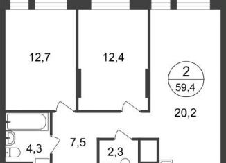 Продается 2-комнатная квартира, 59.4 м2, Московский, 11-я фаза, к3
