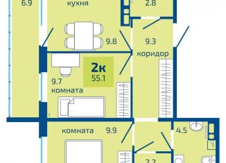 2-комнатная квартира на продажу, 55.1 м2, Пермь, Мотовилихинский район
