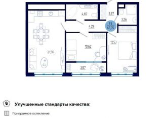 Продаю 2-комнатную квартиру, 65.1 м2, Рязанская область