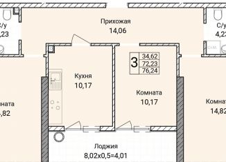 3-комнатная квартира на продажу, 76.2 м2, Севастополь, улица Братьев Манганари, 30к2