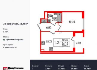 Продается 1-комнатная квартира, 33.5 м2, Санкт-Петербург