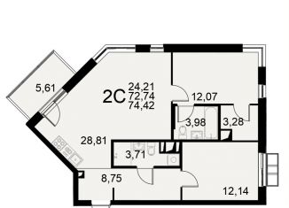 Продается 2-комнатная квартира, 74.4 м2, Тула, Хлебная площадь