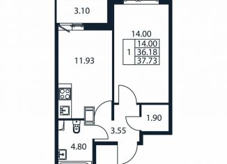 Продается однокомнатная квартира, 39.3 м2, Мурино