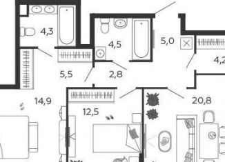 Продажа 2-ком. квартиры, 75 м2, Москва, улица Петра Кончаловского, 5, станция ЗИЛ