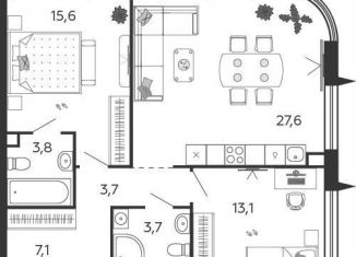 Продается 2-комнатная квартира, 74.6 м2, Москва, 2-я очередь, к6.1, станция ЗИЛ