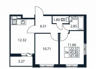 Продаю 2-комнатную квартиру, 49.1 м2, Мурино