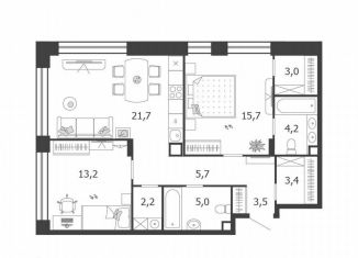 Продам 2-комнатную квартиру, 77.6 м2, Москва, 3-я очередь, к6, станция ЗИЛ