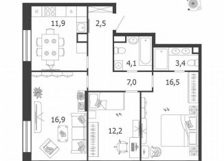 Продается 3-комнатная квартира, 74.5 м2, Москва, ЖК Шагал, 3-я очередь, к9