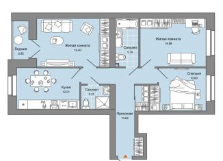 3-комнатная квартира на продажу, 79 м2, Киров, улица Дмитрия Козулева, 2к1