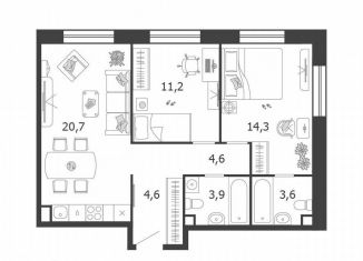 Продам двухкомнатную квартиру, 62.9 м2, Москва, 3-я очередь, к6, метро Технопарк