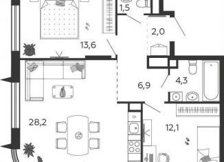 2-комнатная квартира на продажу, 68.6 м2, Москва, 2-я очередь, к6.1, метро Нагатинская