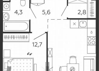 Продам 1-комнатную квартиру, 42.6 м2, Москва, улица Петра Кончаловского, 7к3, ЖК Шагал